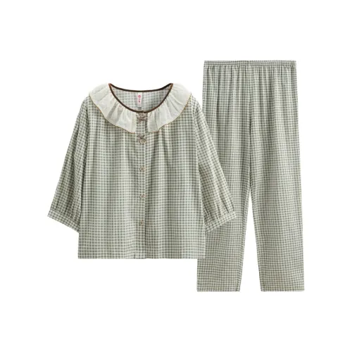 FENTENG Пижамный комплект женский зеленый в клетку