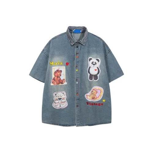 GBXM Винтажная синяя унисекс рубашка