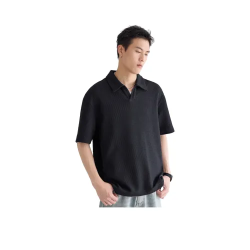 A.B.X Боковой Разделенный Отложной Воротник Свободный крой Короткий рукав Поло Мужской