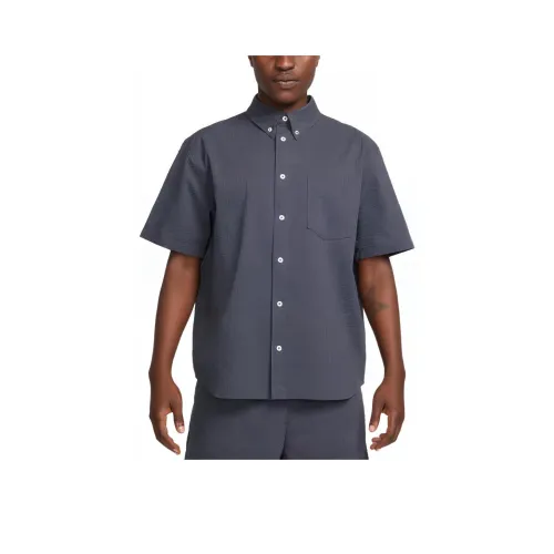 nike SS24 Короткий рукав серсак пуговица пуховая рубашка мужская антрацитовый