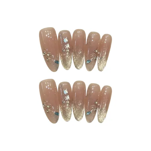 Yun Yue Joe Румяна Кошачий глаз Павлин Перо False Nail Овал Розовый Градиентный Flashing