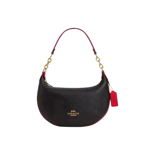 COACH Peyton Покрытый холст Хобо Сумка Сумка через плечо Сумка Большая Женская Цвет ореховый и ярко-красный
