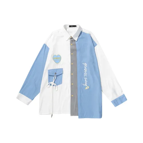 GENANX Белый и синий цвет Унисекс Рубашки