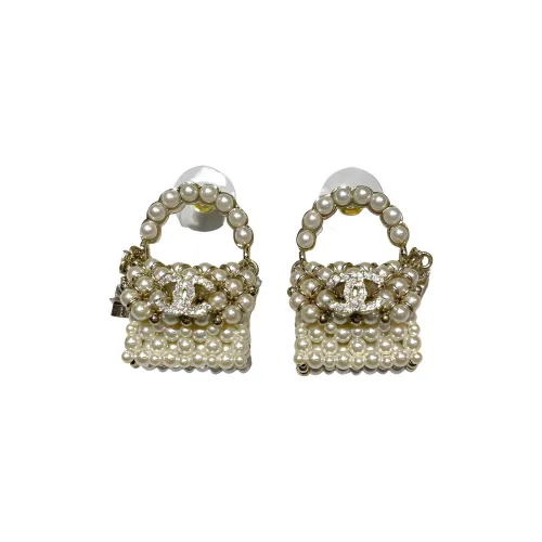 CHANEL Металл Стразы Серьги Унисекс Золото Белый