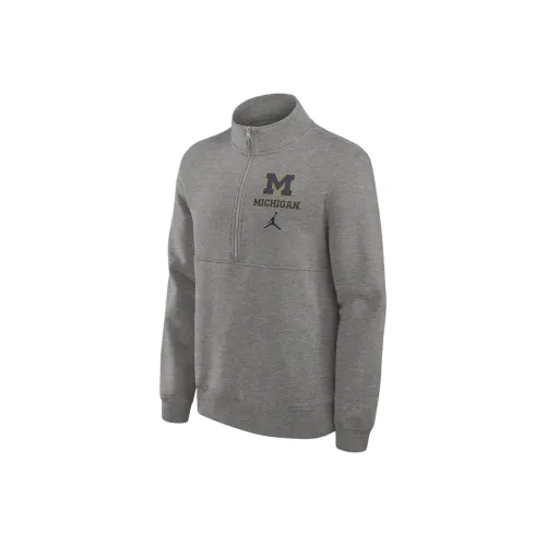 Jordan Michigan Wolverines Мужской COLLEGE Primetime Клуб Zip CREW SWEATSHIRT Серый