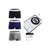 [Натуральная кожа ремень] + [Черный + Королевский синий + Серый] 100% хлопок нижнее белье коробка набор из 3 штук