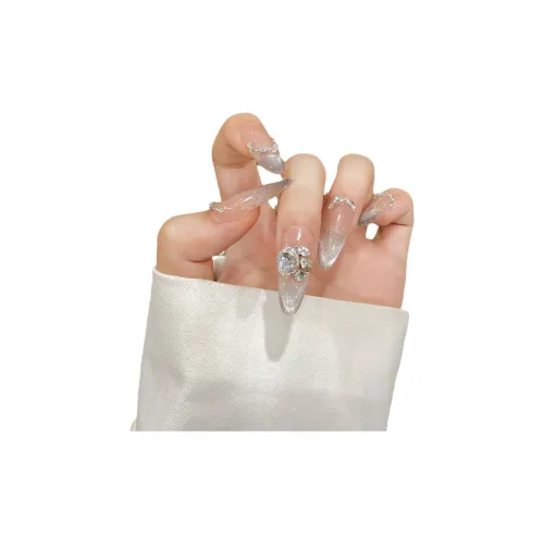 Yun Yue Joe Элегантность Французский Кошачий глаз Люкс стиль Большой Ромб Длинный False Nail Миндаль Телесный Однотонный Flashing