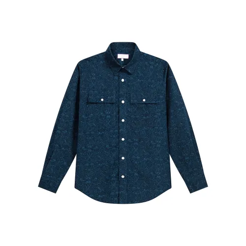 COTON DOUX Цветочный Рубашка 100% хлопок Утолщенный Вельвет Длинный Рукав Рабочая Одежда Мужская