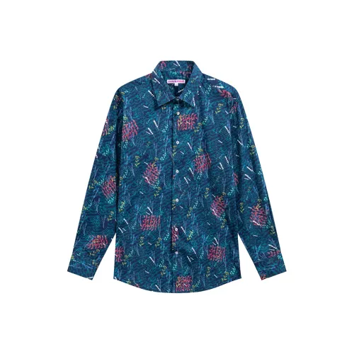 COTON DOUX Павлин Синий Мужская Рубашка