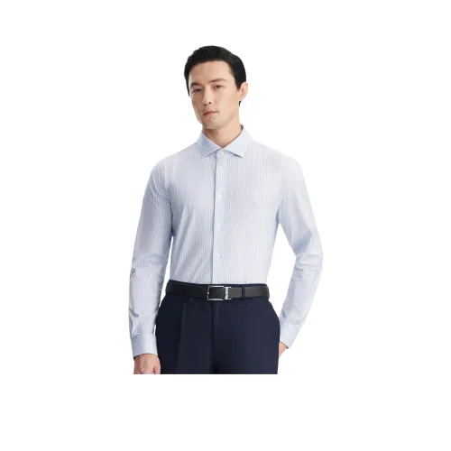 OUDING Рубашка Мужская Небесно-Синяя Полосатая