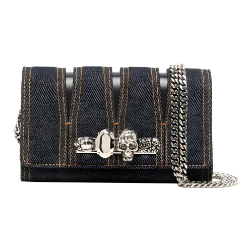 Alexander McQueen Хлопковая ткань Одно плечо Через плечо Клатч Женские Джинсовый синий