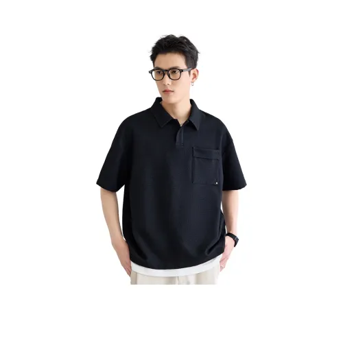 A.B.X Лето Один карман Сумка Stud Отложной воротник Силуэт Короткий Sleeved Поло Мужской