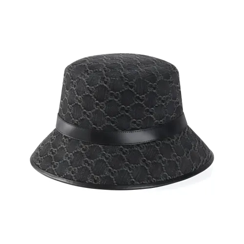 GUCCI Denim Leather Cotton Bucket Hats Women's Black
