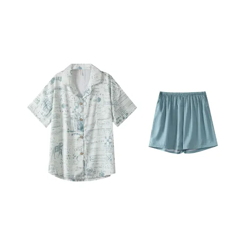 XUANZHITING Пижамный комплект женский циан бирюзовый