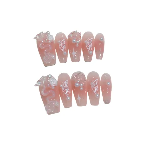 Gentle Welcome Snake Butterfly Camellia False Nail Средний LADDER Pink Nude Instagram Style