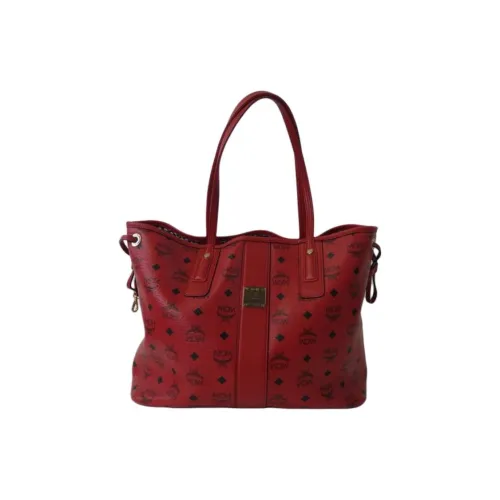 MCM Liz Visetos PVC Тоут Сумка Сумка для покупок Комбинированная сумка Сумка на плечо Сумка среднего размера Женская Красная