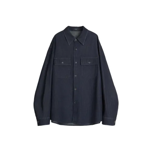 Dupu Contracted Рубашка Унисекс Джинсовый Синий