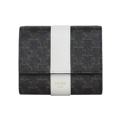 CELINE TriompheTrifold Цвет холста Овечья шкура Trifold Wallet Женские Белый и Рыжевато-коричневый