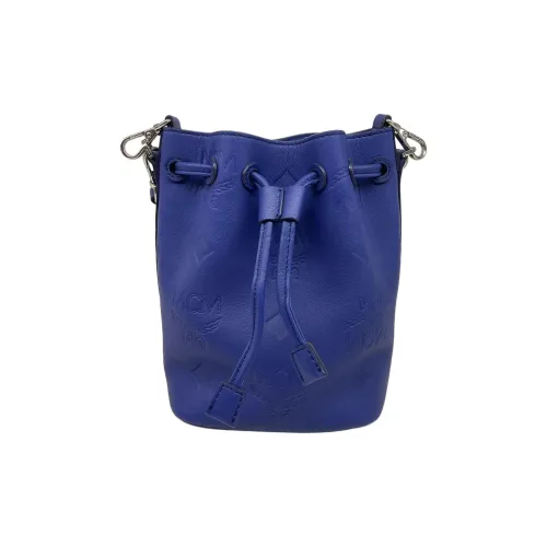 MCM Visetos Кожа Сумка-ведро Сумка через плечо Сумка Мини Женская Синяя