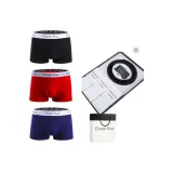 [Натуральная кожа ремень] + [Черный + Красный + Королевский синий] 100% хлопок нижнее белье коробка набор из 3 штук