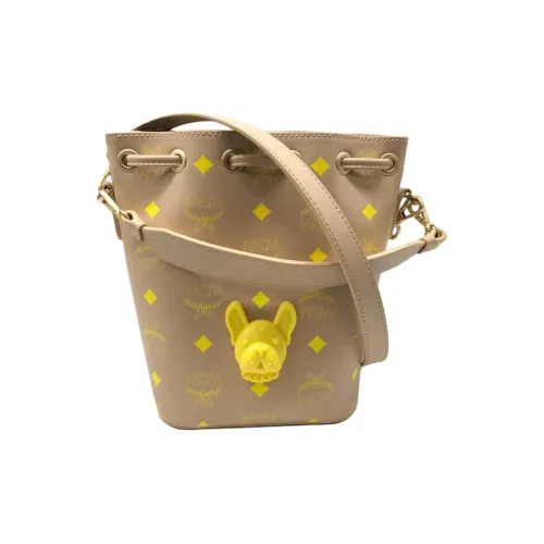 MCM Коровья кожа с вставками из кожи ведрообразная сумка сумка через плечо мини-сумка женская бежевая