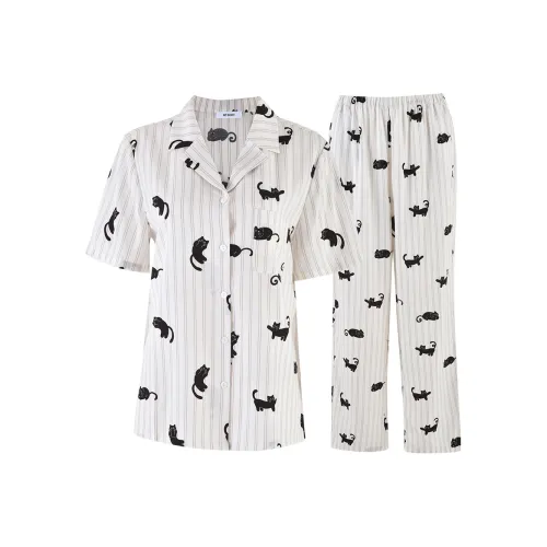MY BODY Пижамный комплект женский абрикосовые полосы кошка