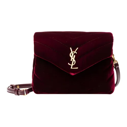 SAINT LAURENT LOULOU Вельвет Сумка через плечо Сумка на плечо Женская Бордовый