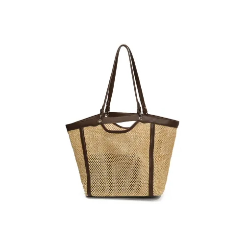 Huangmu ПУ (полиуретан) с соломенной плетенью сумка-тоут одно плечо женская кофейного хаки цвета