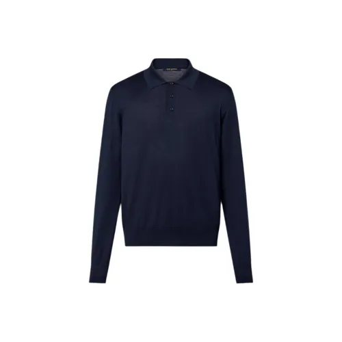 LOUIS VUITTON Смесь Длинный рукав Поло Поло Мужской Морской синий