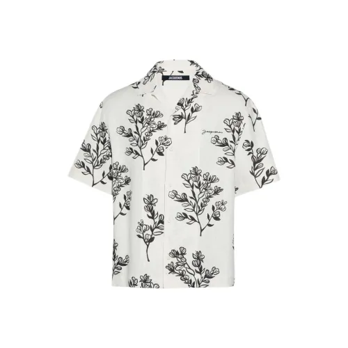 Jacquemus SS24 Bowling Рубашка Мужская с принтом Черный Flowers Черный цветок с принтом