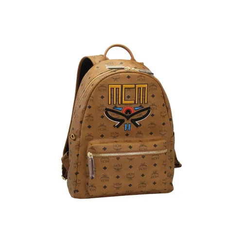 MCM Stark Visetos Покрытый холст Рюкзак Средний Унисекс Коньяк