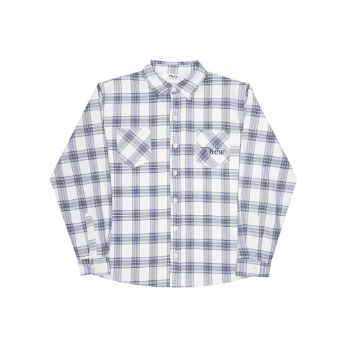 Phew Бежево-желтый Темно-синяя клетка Унисекс Рубашки