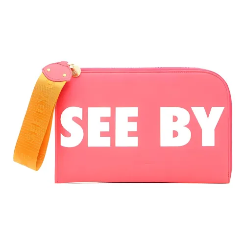 See By Chloe Joris Коровья кожа Запястье Сумка Мешок для хранения Клатч Большой Женский Персиково-розовый