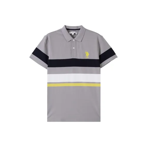U.S. POLO ASSN. Мужское поло светло-серого цвета с полосами