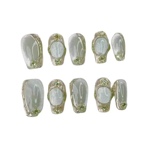 Gentle Welcome BUCCELLATI Искрящийся Кристальный Кошка's Eye False Nail Средний LADDER Циановый Smudge Стиль Instagram