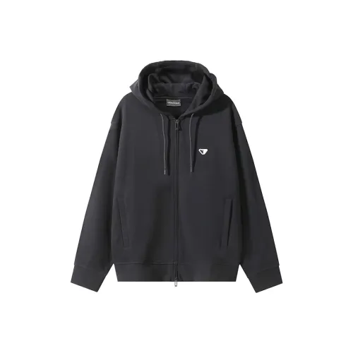 EMPORIO ARMANI FW24 С капюшоном молния толстовка тонкий флис мужской черный