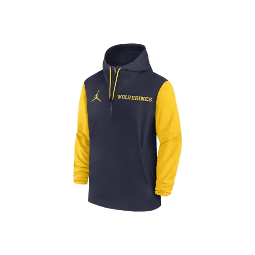 Jordan Michigan Wolverines Sideline Pre Game Игрок Толстовка Мужской Морской синий