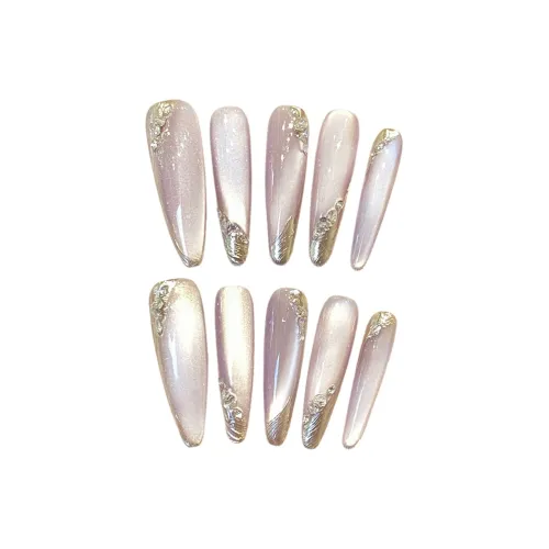 Yun Yue Joe Улыбка Кошачий глаз Moon Shadow Фиолетовый Свечение False Nail Tapered Длинный Фиолетовый градиент Flashing