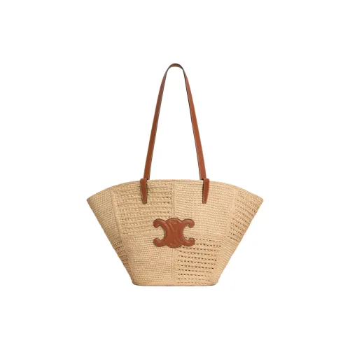 CELINE Raffia Tote Bag Shopping Bag Shoulder Bag Women's Natural Tan