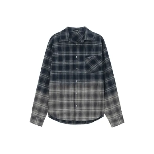 UNVESNO Длинный рукав рубашка унисекс полночный синий клетка
