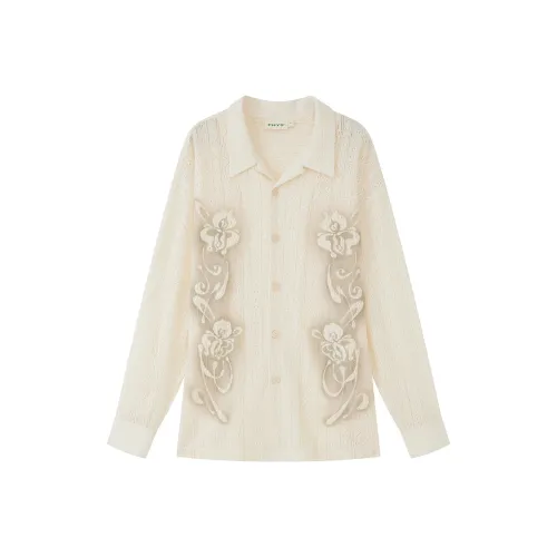 WULISHAONIAN Рубашка с вырезами кружево с принтом унисекс цвет экрю