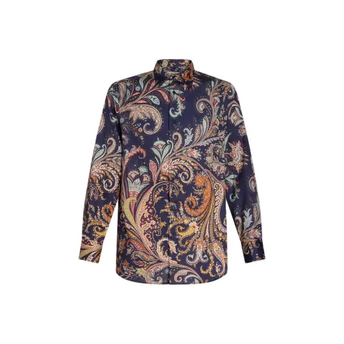 ETRO Пейсли Хлопок Рубашка Мужская Морской Синий