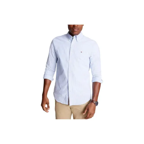 Tommy Hilfiger Стандартный крой Stripe Эластичный Oxford Рубашка Рубашки Provence Рубашка Мужская Blue
