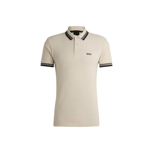 Hugo Boss Хлопок Пике Поло с Контрастным Логотипом Polo Рубашка Мужская Бежевая