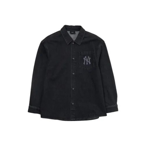 Mlb Base Logo Нью-Йорк Янкис Denim Coopers Mega Логотип Нью-Йорк Янкис Деним Рубашки Рубашка Унисекс Черный