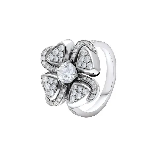 BVLGARI Fiorever Bloom Collection 18К Белое золото кольца с алмазами Женское серебро