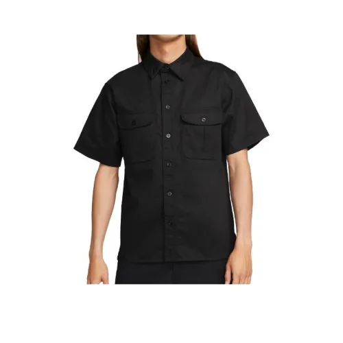 nike SB Tanglin Короткий рукав ткань вязаная пуговица вверх топ рубашка мужской черный