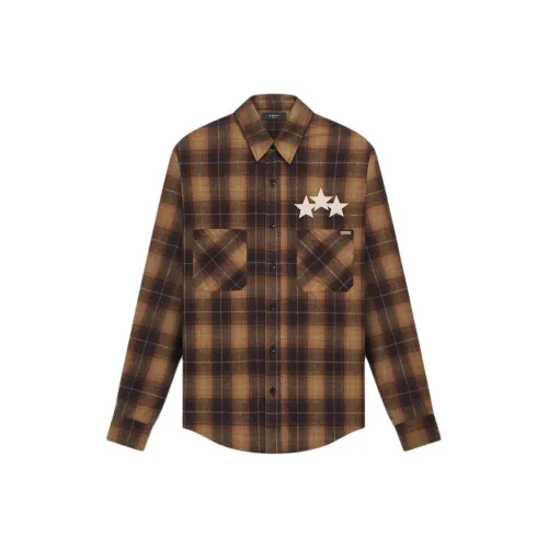 AMIRI Звезда Кожа Фланель Рубашка Мужская Хаки
