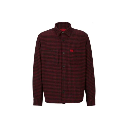 Hugo Boss Рубашка из клетчатого хлопкового фланелета мужская красная