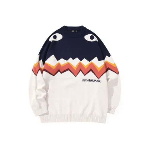 Свободный крой Свитер Унисекс Синий Белый